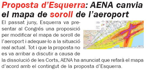 Noticia publicada en el n&uacute;mero 56 de L'Erampruny&agrave; (Abril de 2008) sobre la decisi&oacute;n de AENA de rehacer los mapas del ruido del aeropuerto del Prat